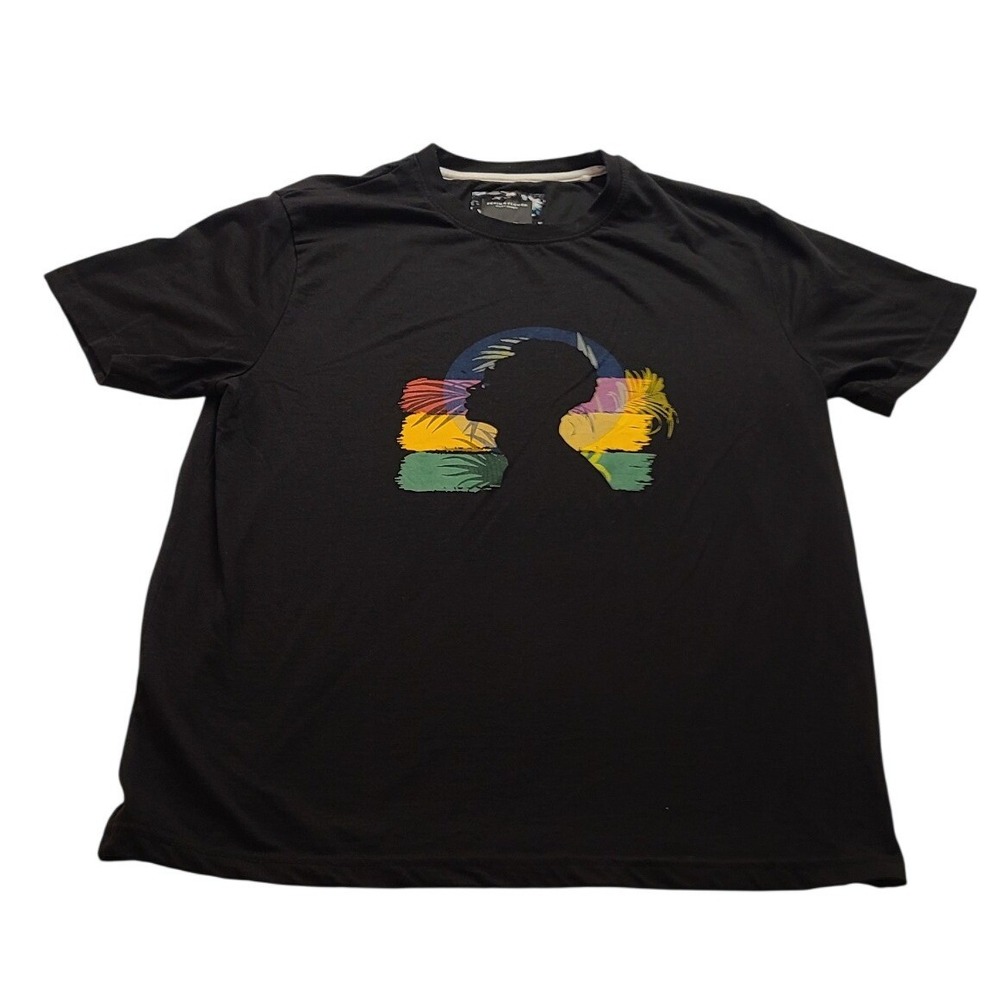 Denim & Flower Ricky Singh Mens Large Black Tropical Silhouette Graphic T-Shirt